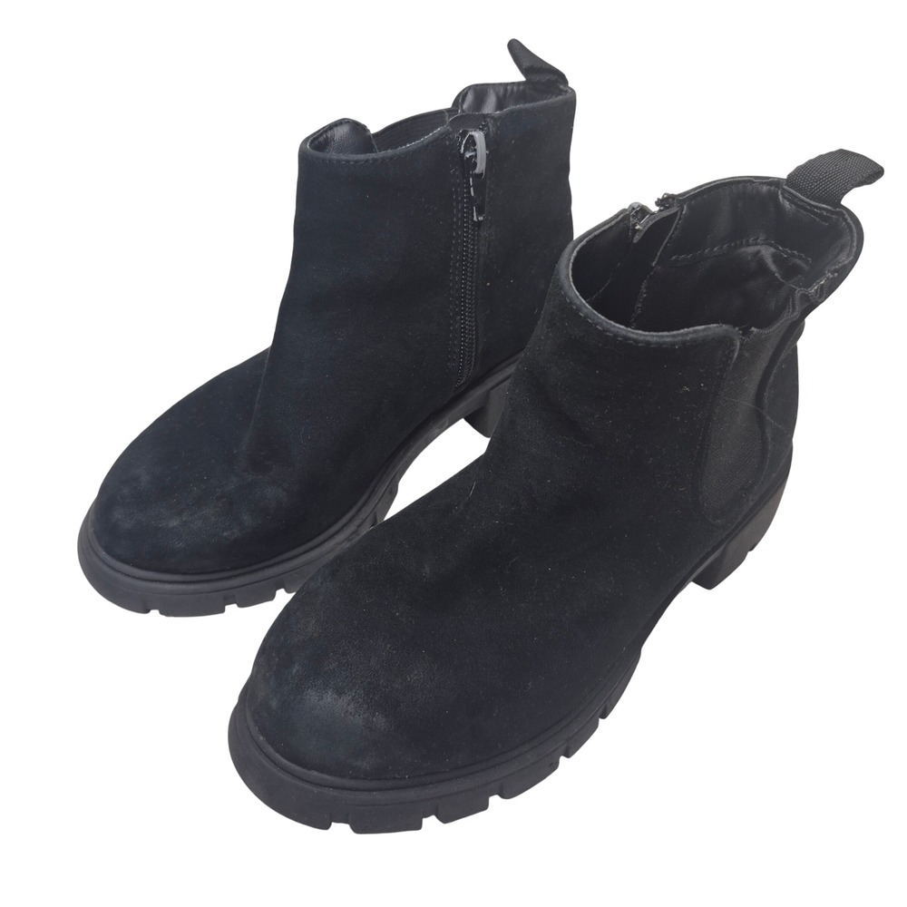 Wonder Nation Ankle Boots Girls 13 Black Faux Suede Lug Sole Chelsea Goth Fall
